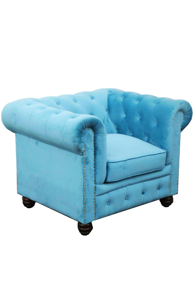Poltrona Chesterfield in velluto, divano Toptop blu