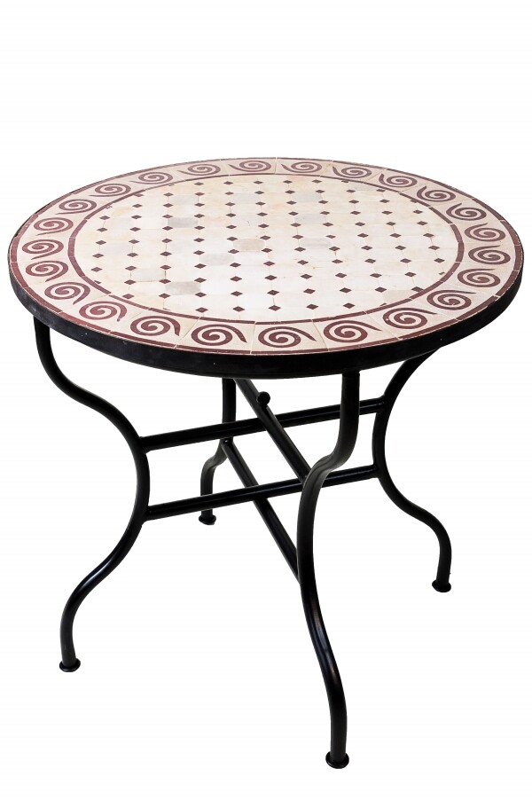 Tavolino marocchino a mosaico "Spirale" beige e bo