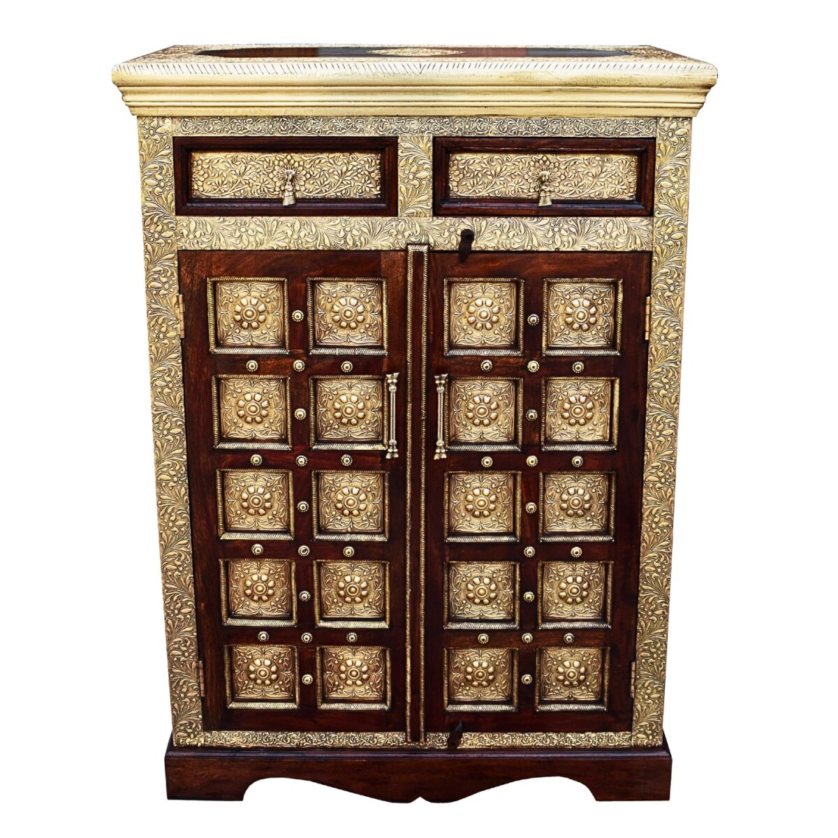 Comodino orientale in legno massello Mahavir da 120 cm con r