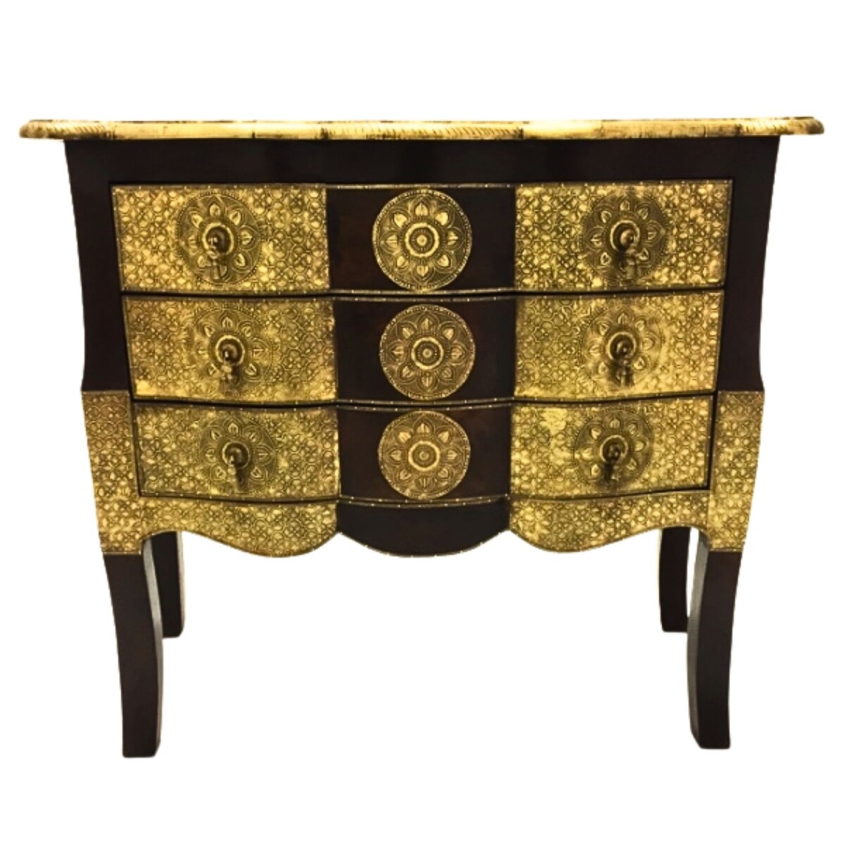 Comodino orientale in legno massello Durga da 75 cm con deco