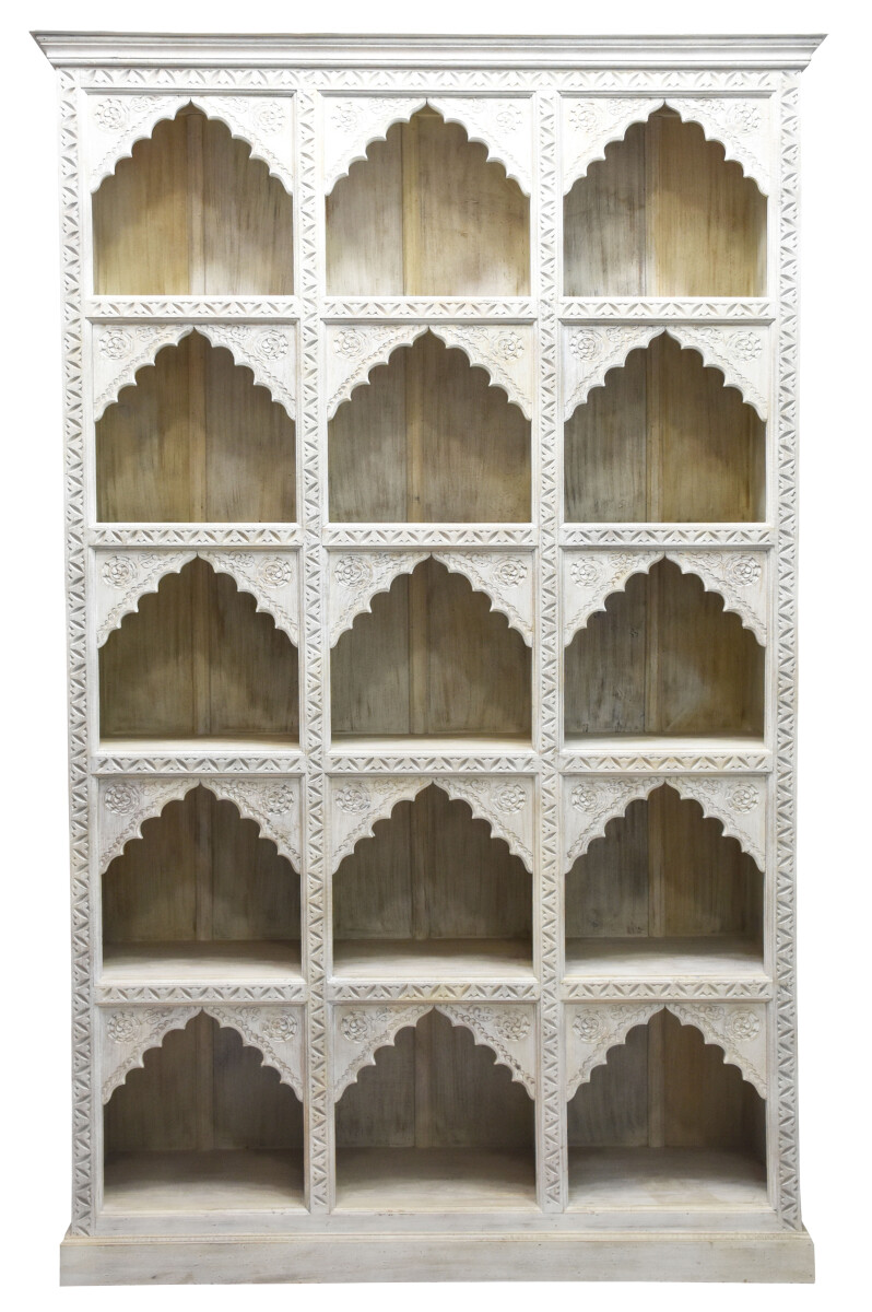Libreria in stile orientale in legno massello Haytham, bianc