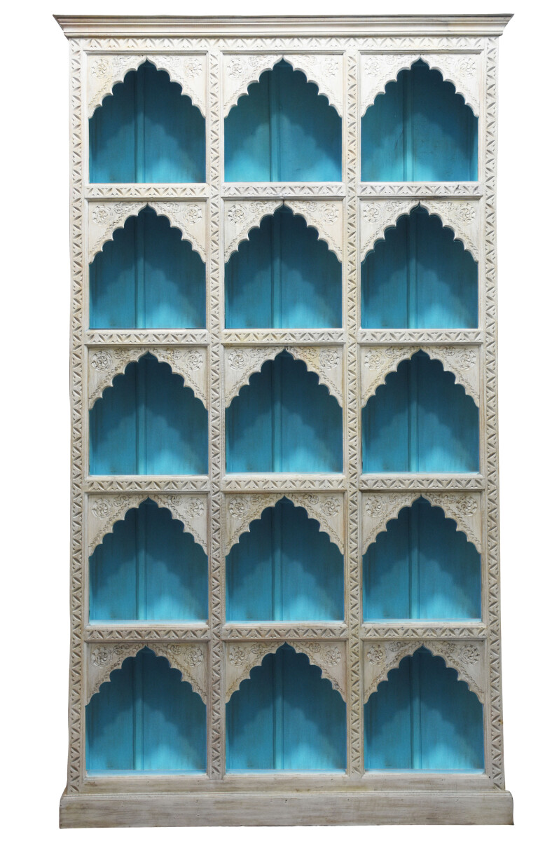 Libreria in stile orientale in legno massello Haytham blu