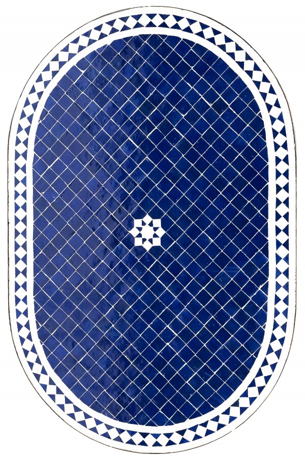Piastrella a mosaico marocchina Bilbao blu/bianca ovale 120x