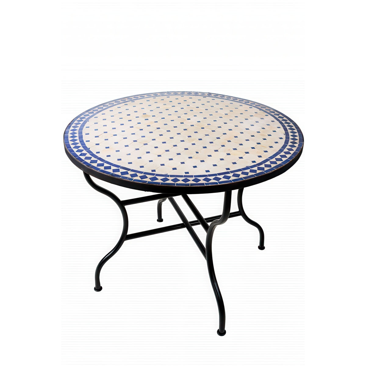 Tavolino marocchino a mosaico Marrakech beige e blu 100 cm |