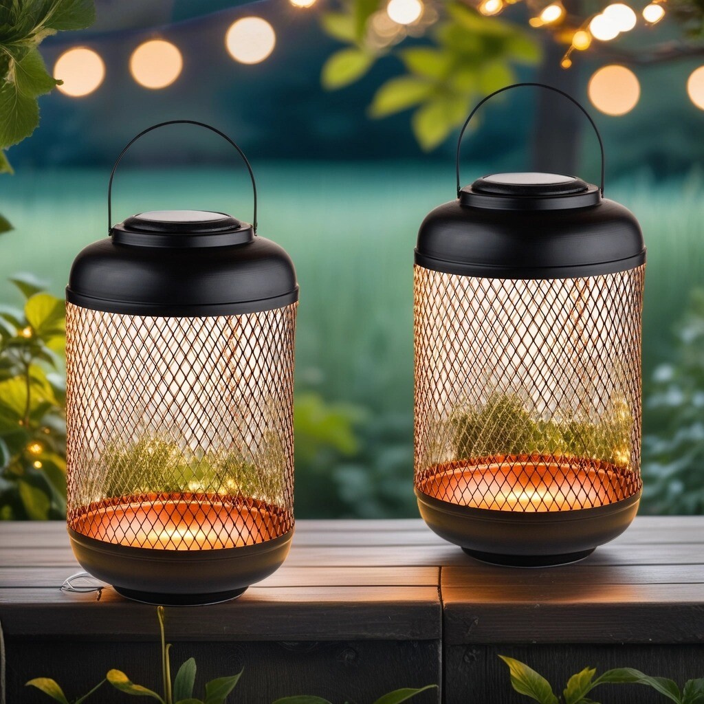 Set da 2 lanterne solari moderne, lampade decorative per bal