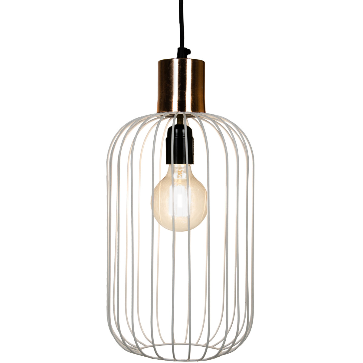 Lampada a sospensione retrò Albo, bianco e rame, 39 c