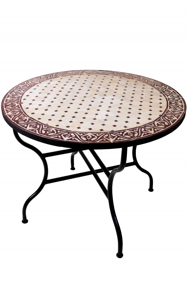 Tavolino marocchino a mosaico Meknes Beige Bordeaux 100 cm |
