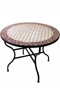 Tavolino marocchino a mosaico Meknes Beige Bordeaux 100...