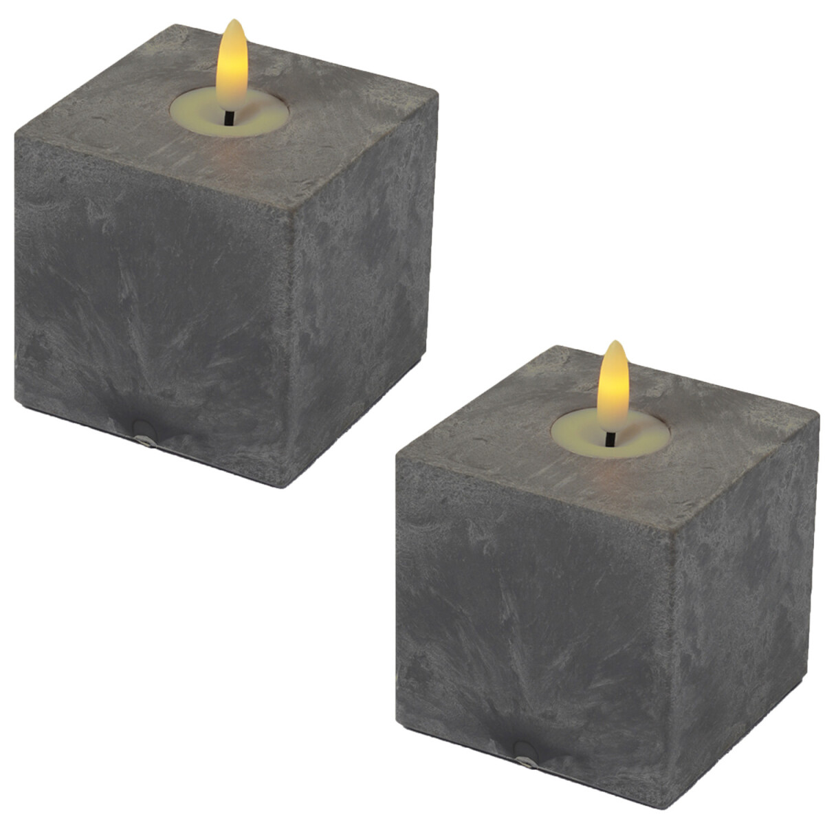 Set da 2 candele a LED in cemento, modello Samod, forma squa