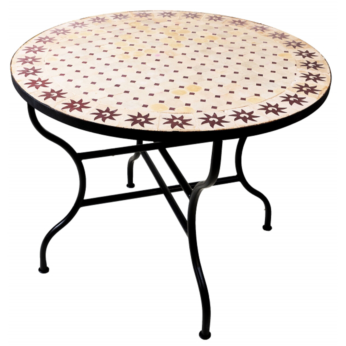 Tavolino marocchino a mosaico Soleil Beige Bordeaux 100 cm |
