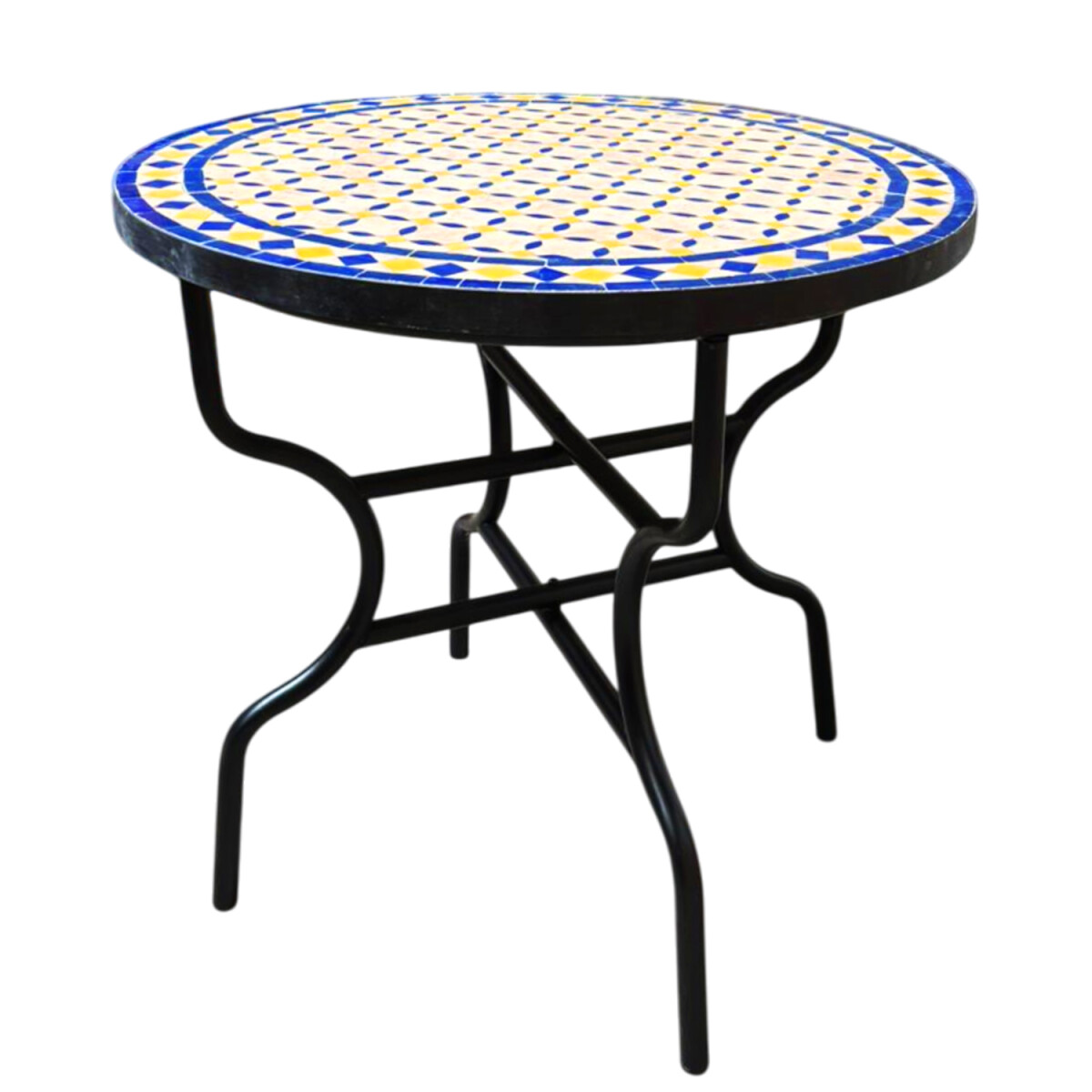 Tavolino marocchino a mosaico Giralda, blu naturale e giallo