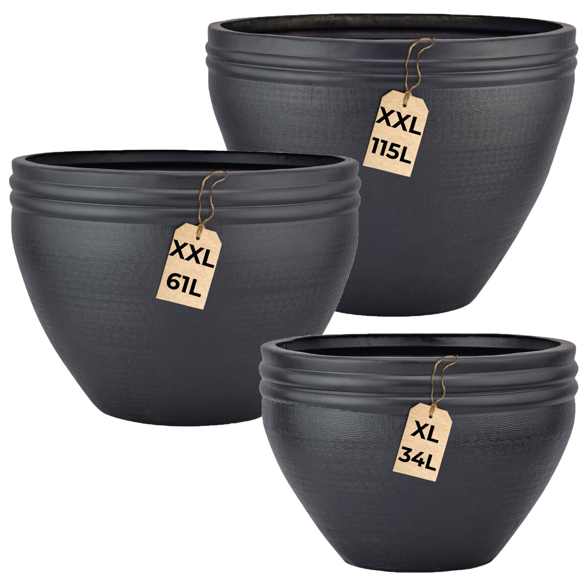 Set di 3 vasi da fiori Calvino neri - Va box