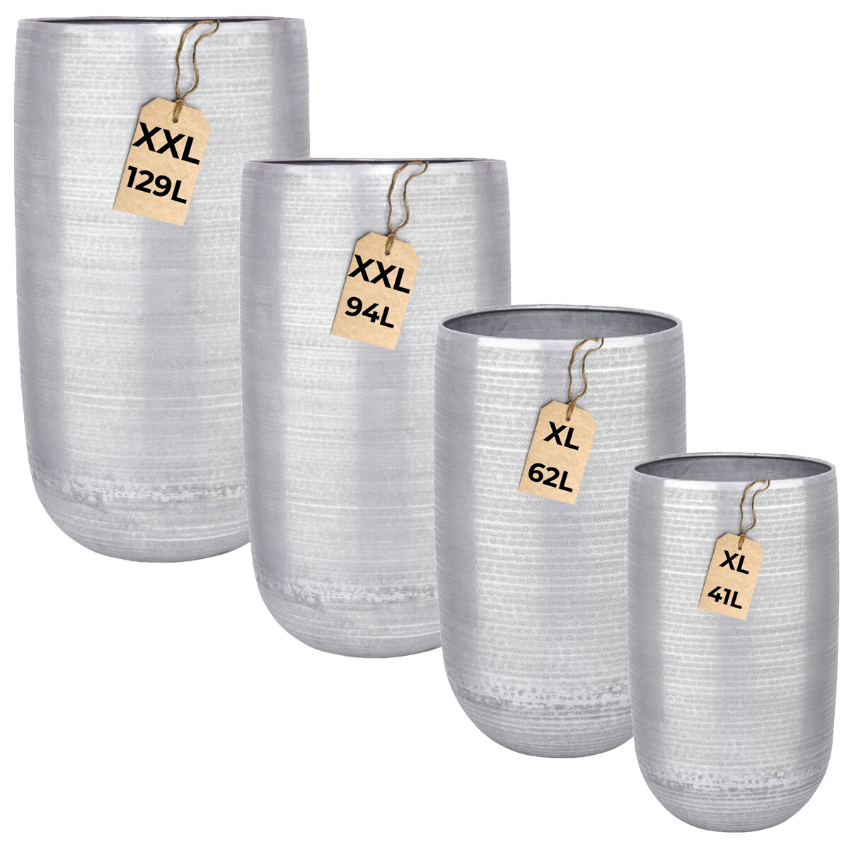 Set da 4 vasi da fiori Camiel argento - vasi alti e rotondi 