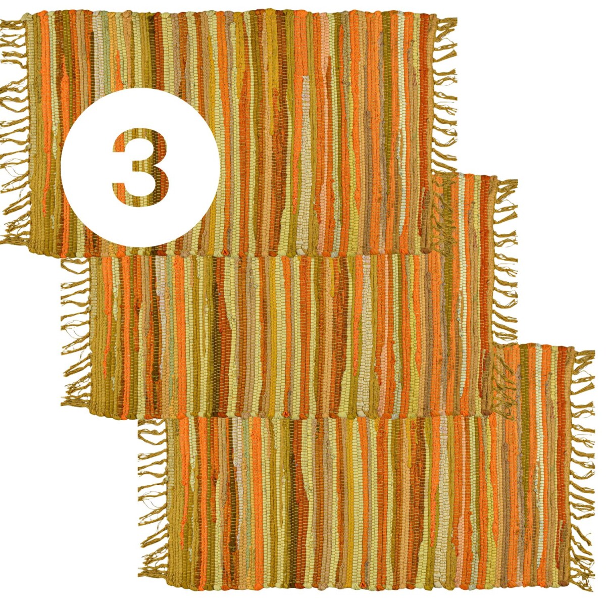Set da 3 tappeti Callum gialli 90×50 cm | Tappetini boho in cotone