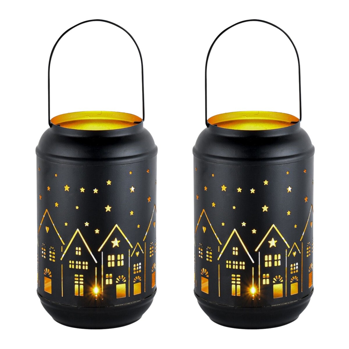 Portacandela Glowtree, set da 2, nero e oro, metallo, lanter