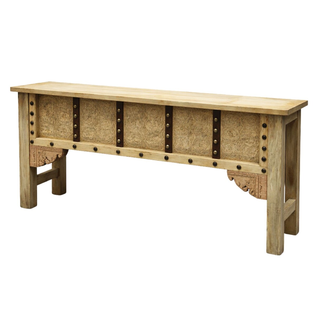 Credenza Saira in legno massello intagliata a mano, stile bo