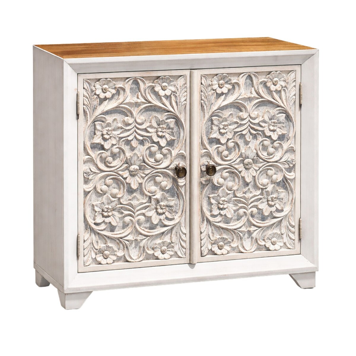 Comodino Madan in legno massello intagliato a mano, stile bo