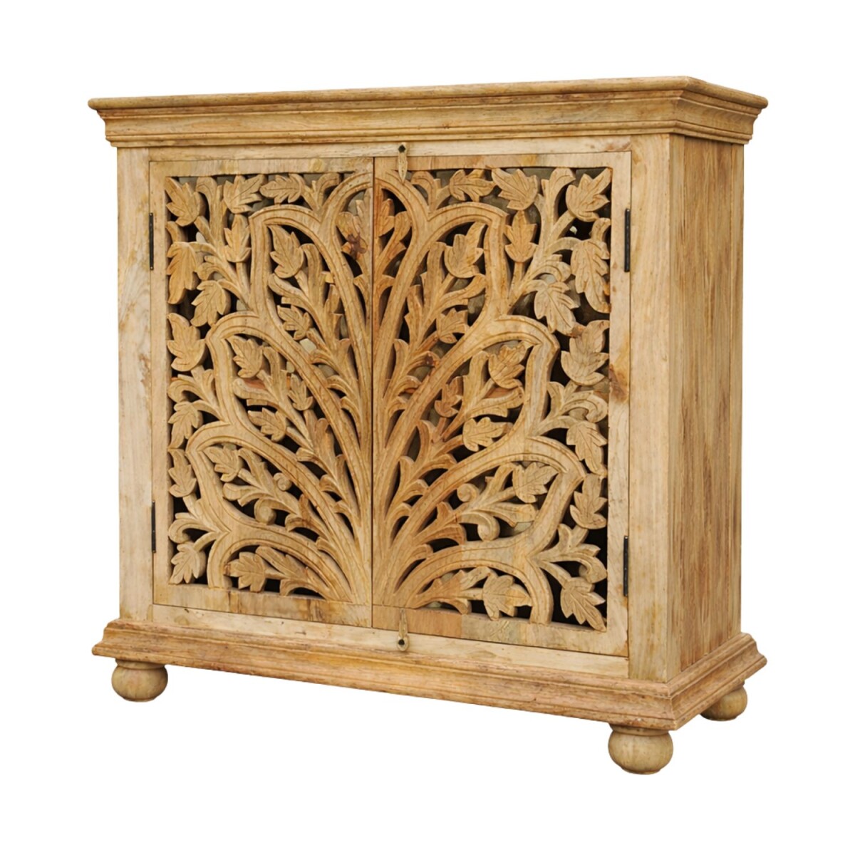 Comodino Saheera in legno massello intagliato a mano, stile 