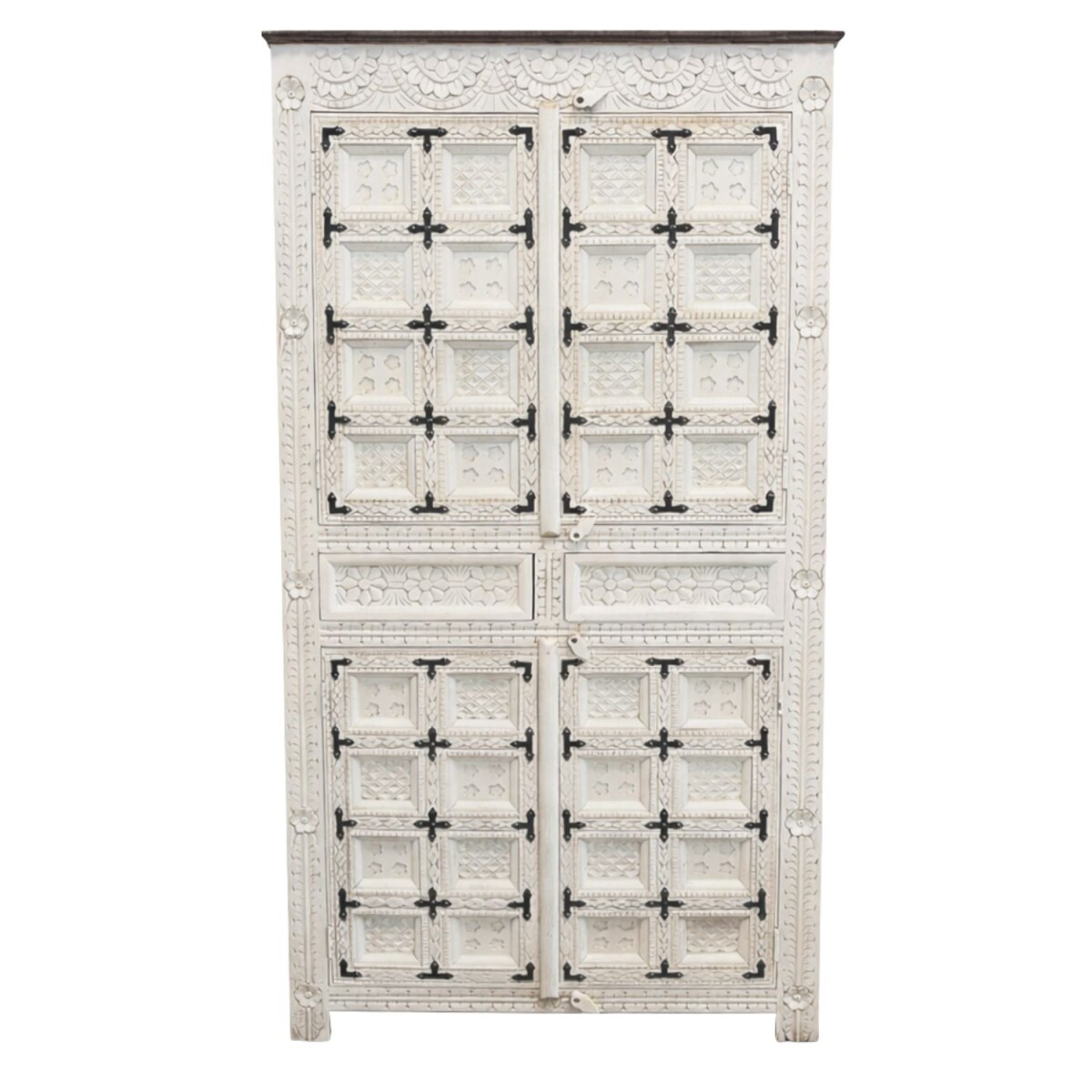 Credenza alta Mayura in legno massello intagliata a mano, st