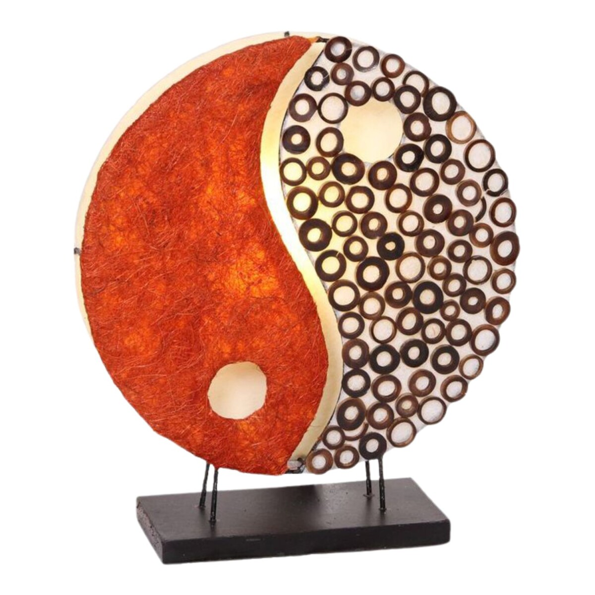 Lampada da tavolo Ying Yang rossa, 30 cm, capiz e bamb&ugrav