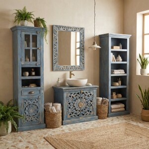 Mobile da bagno Kirpal blu in stile orientale in legno...