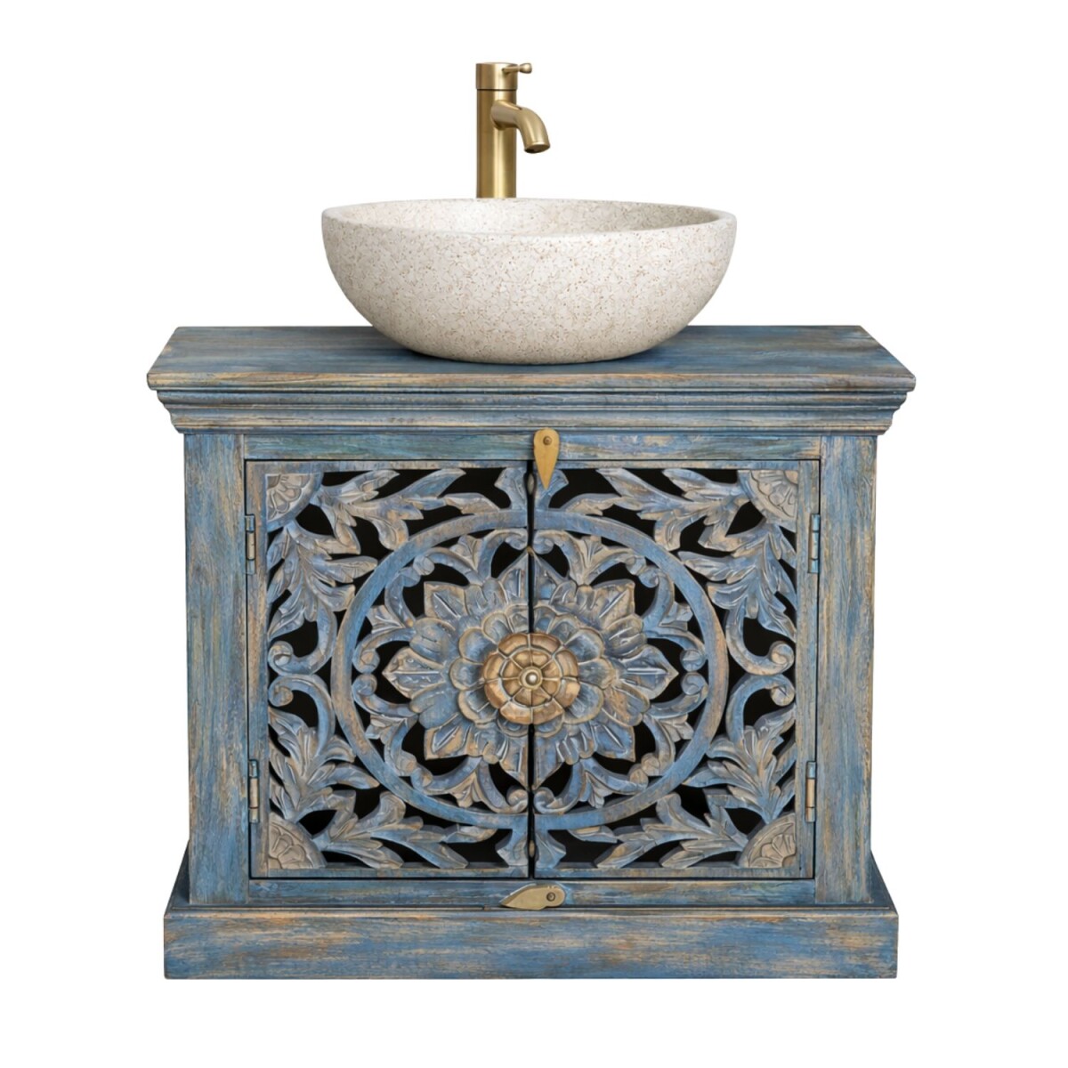 Mobile sottolavabo Kirpal blu in stile orientale in legno ma