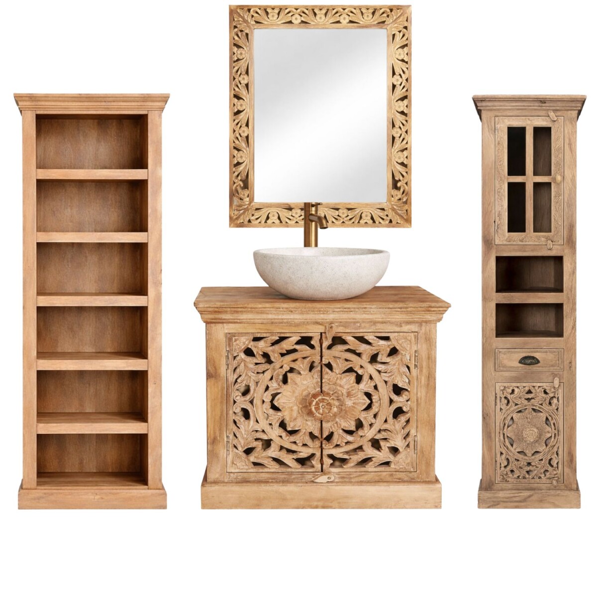 Set da 4 mobili da bagno Kirpal in legno massello stile orie