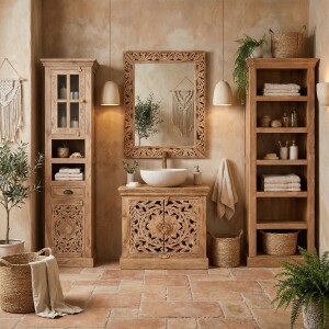 Mobile da bagno Kirpal Natur in stile orientale, legno...