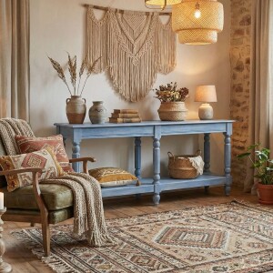 Credenza William blu 180 cm in legno massello stile...