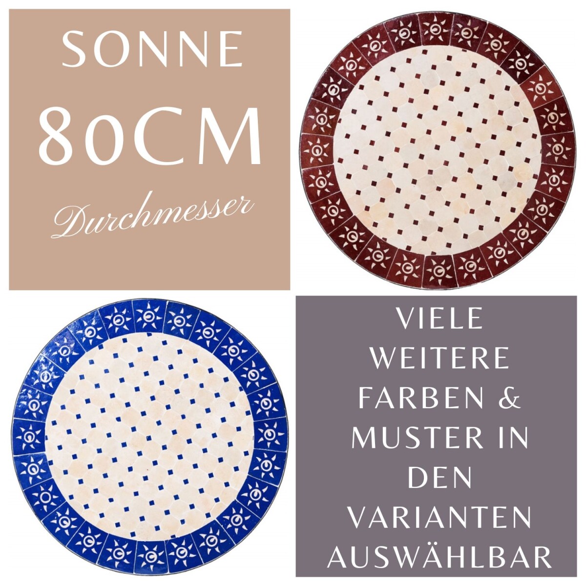Tavolino marocchino a mosaico "Sole" 80 cm | Reali