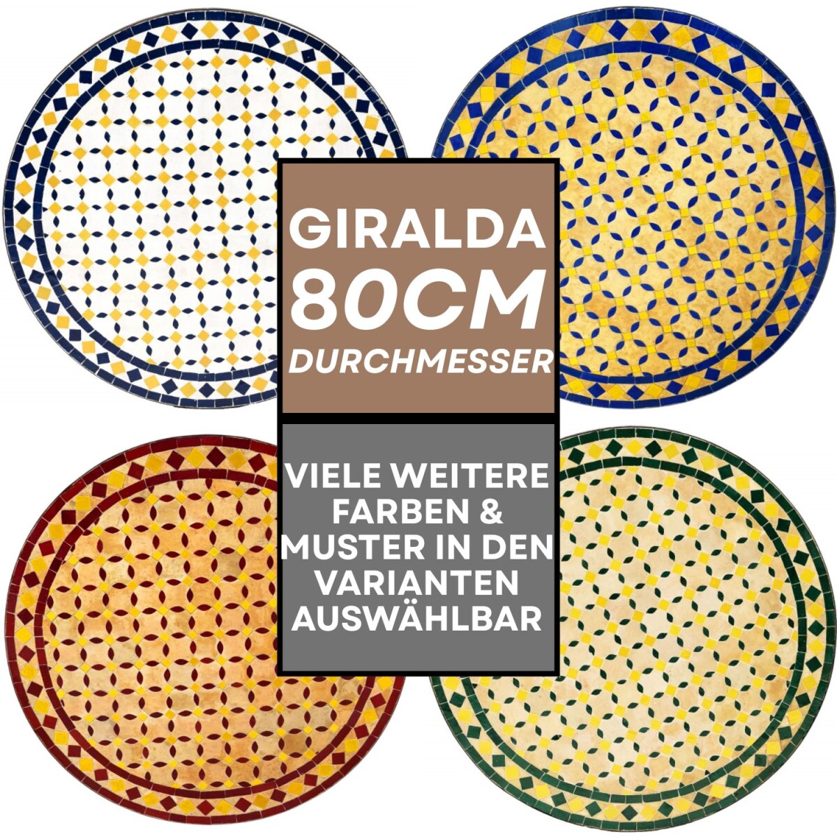 Tavolino marocchino a mosaico Giralda 80 cm | Realizzato a m