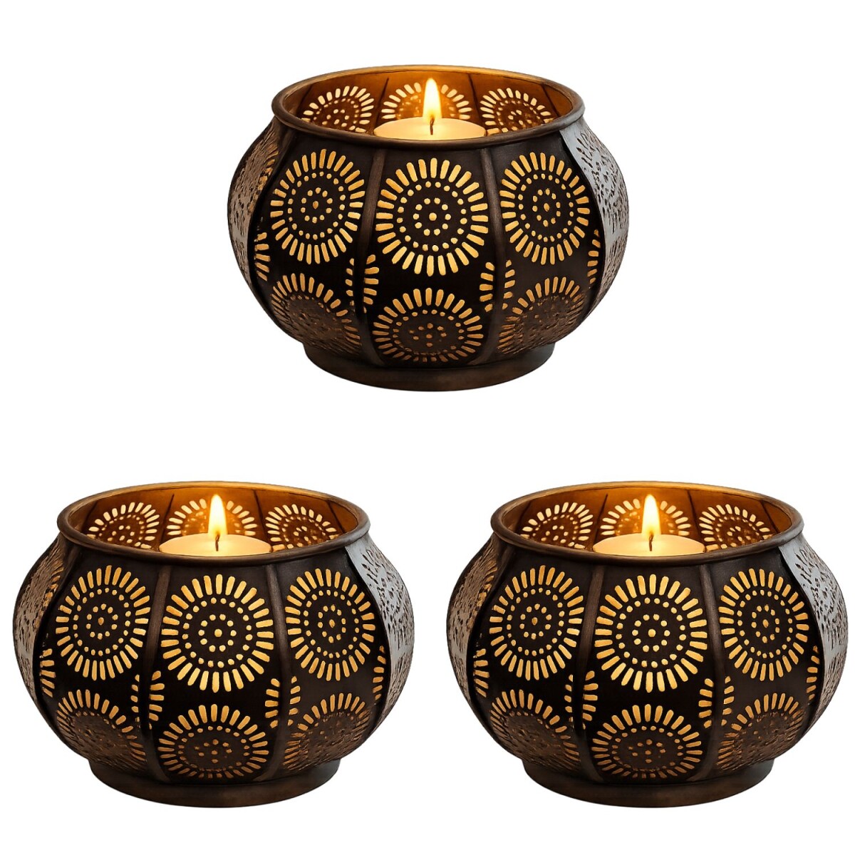 Portacandela orientale Sabah, set da 3, in metallo, stile bo