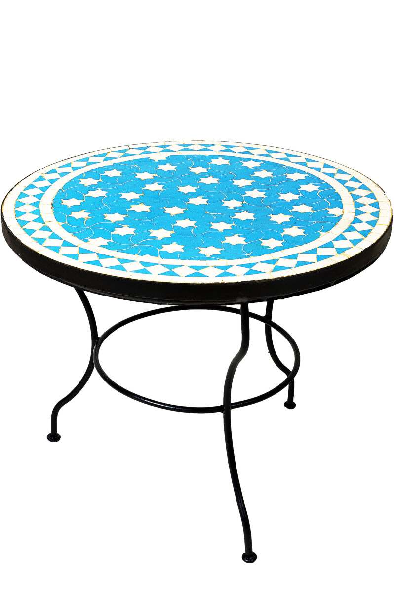 Tavolino marocchino a mosaico Estrella turchese e bianco, 60