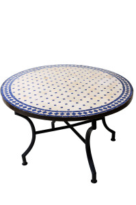 Tavolino marocchino a mosaico Marrakech, beige e blu,...