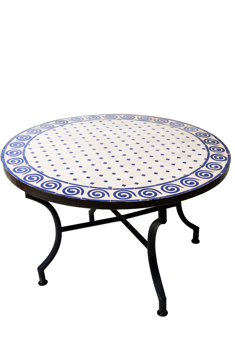 Tavolino marocchino a mosaico a spirale, beige e blu, &oslas