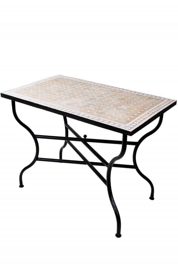 Tavolino marocchino a mosaico Marrakech, beige e bianco, 120