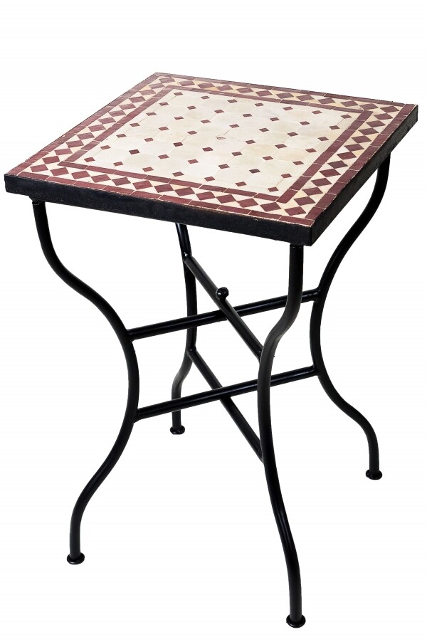 Tavolino marocchino a mosaico Marrakech beige-bordeaux &Osla