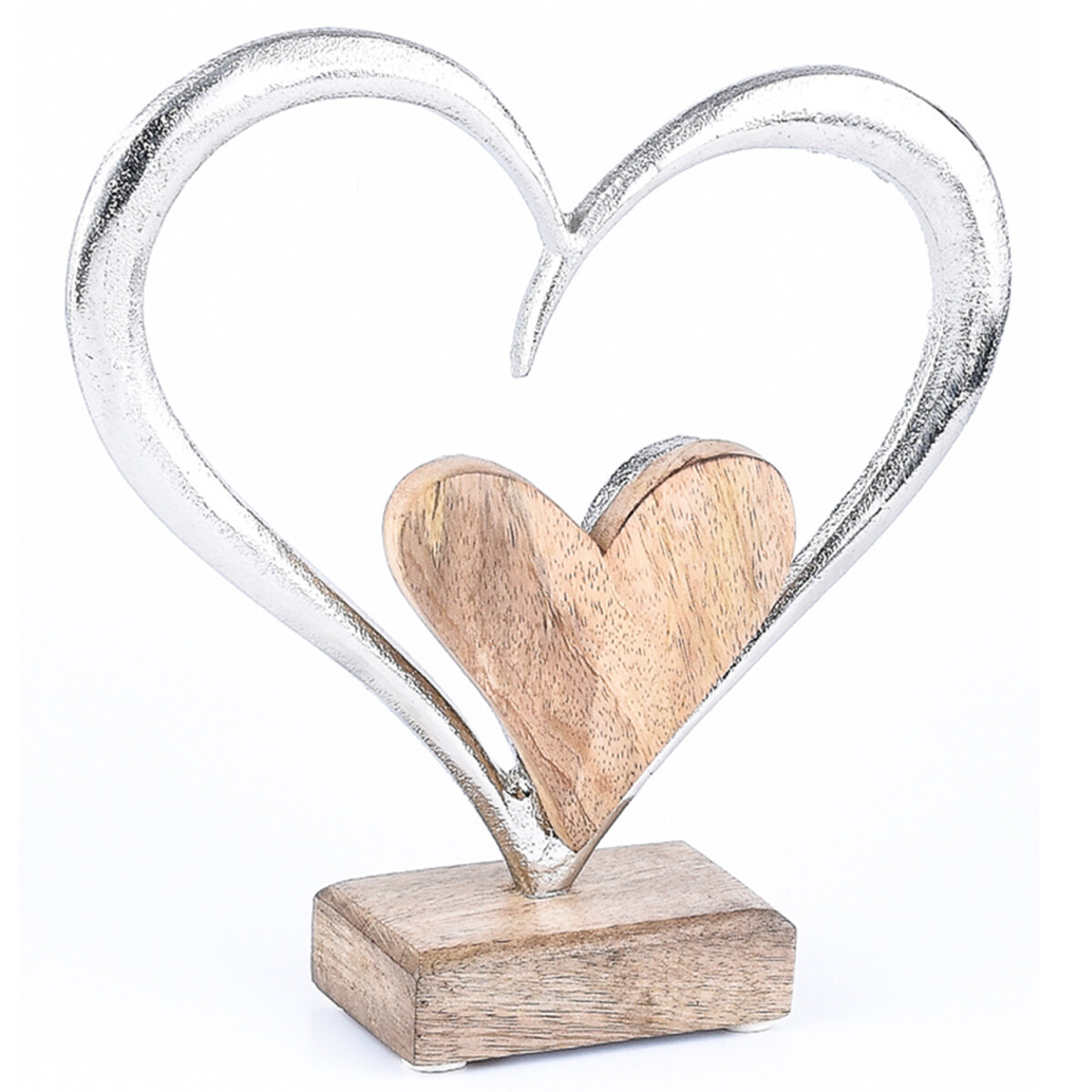 Figura decorativa Cuore Amour -3- in legno e alluminio, real