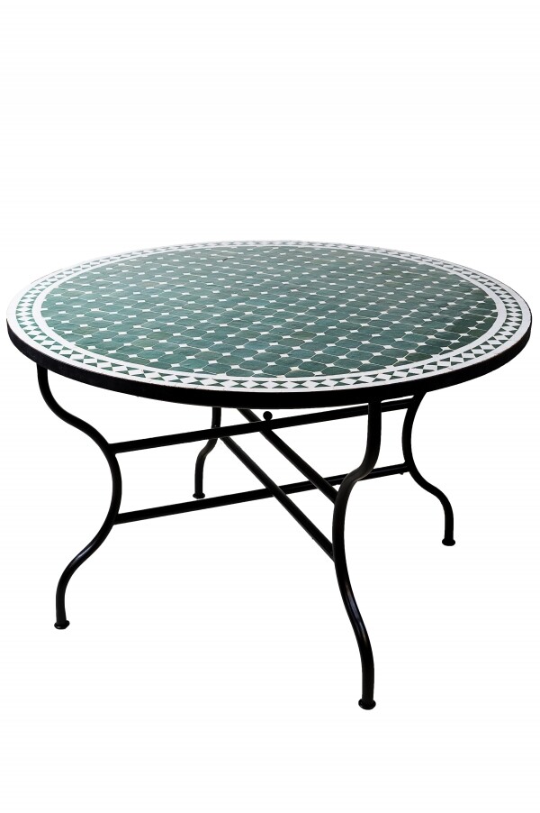 Tavolino marocchino a mosaico Marrakech verde e bianco 120 c