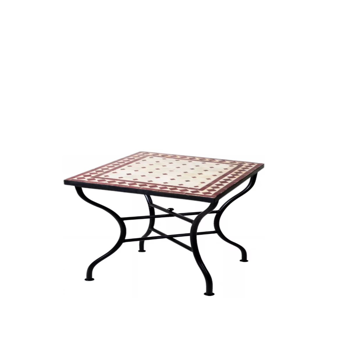 Tavolino marocchino a mosaico Marrakech, beige e bordeaux, 5