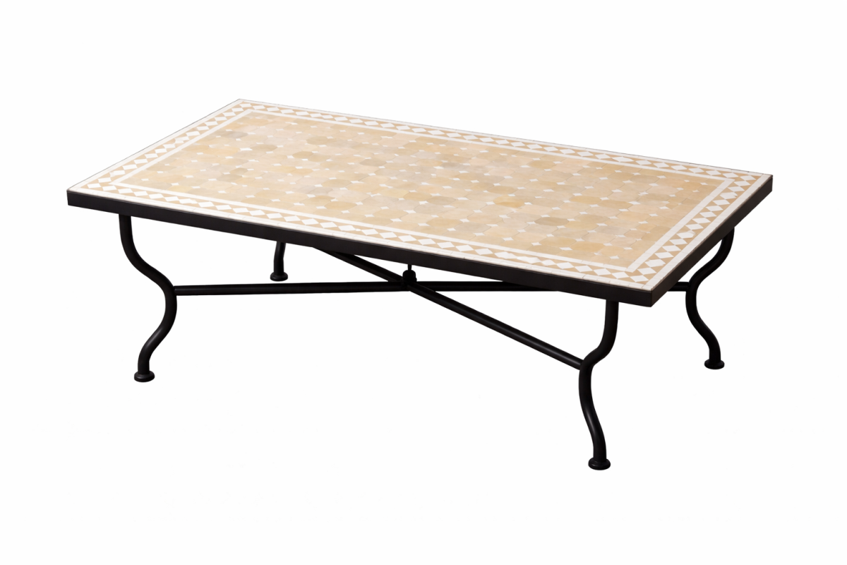 Tavolino marocchino a mosaico Marrakech, beige e bianco, 120