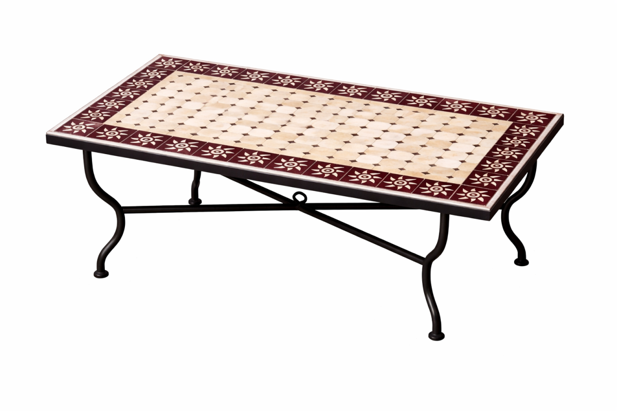 Tavolino marocchino a mosaico "Sole", beige e bord