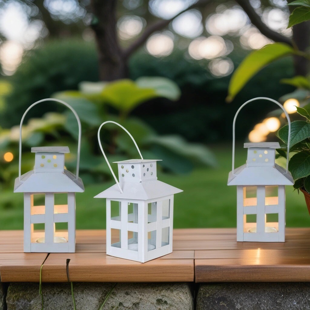 Set da 3 mini lanterne in stile scandinavo Skagen, bianco