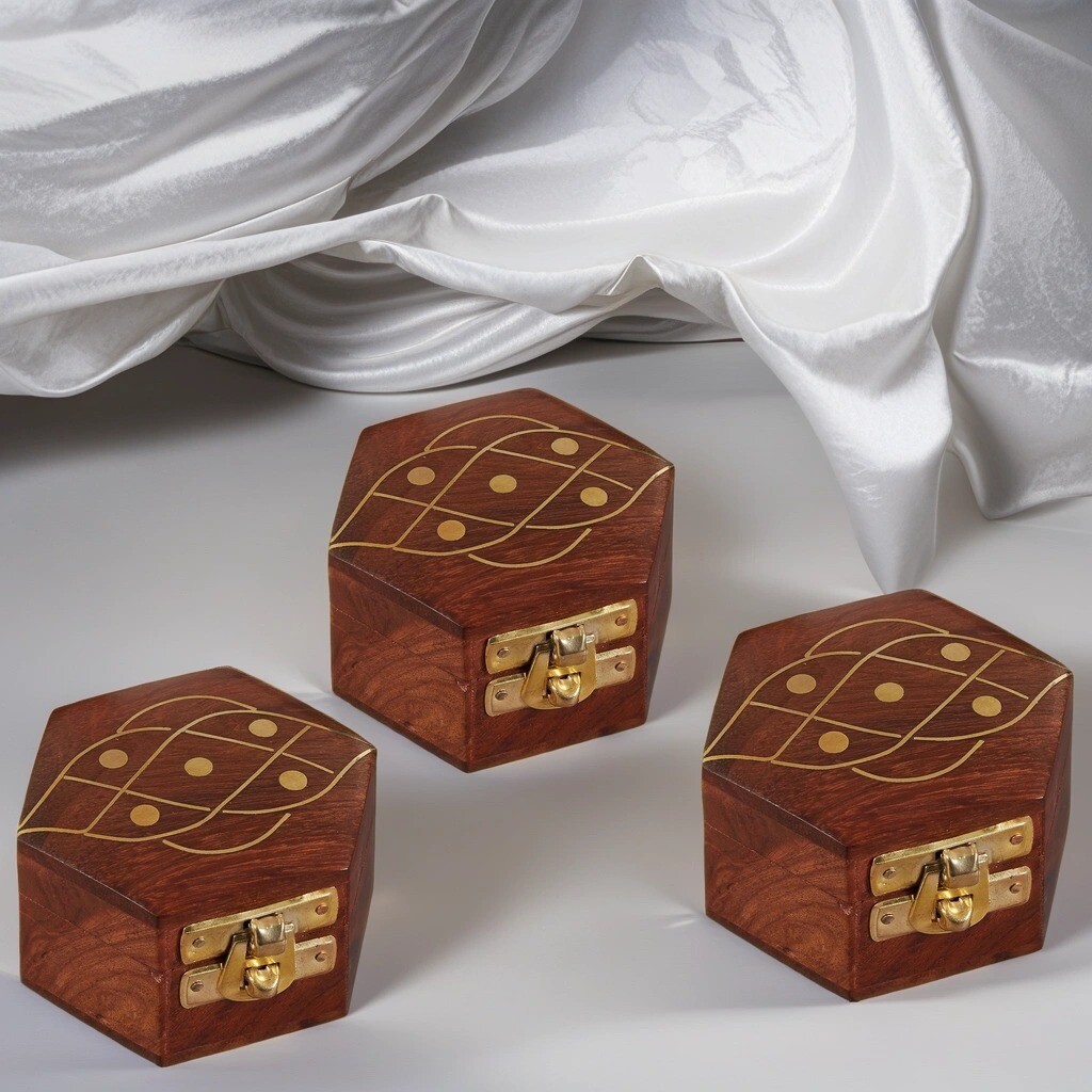 Set di 3 portagioie in legno Delya
