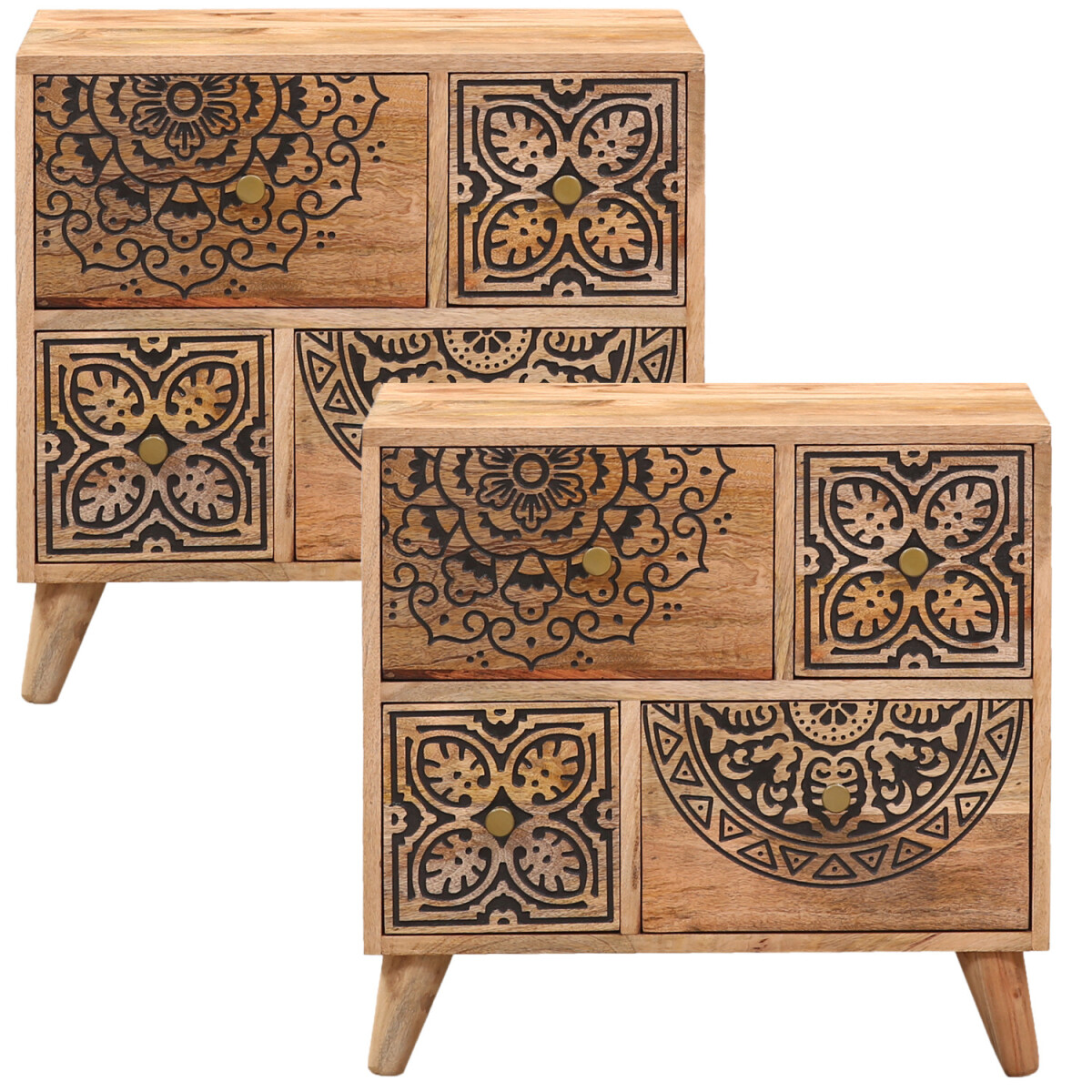 Set da 2 mobili in stile orientale: comodino e cassettiera Narjo