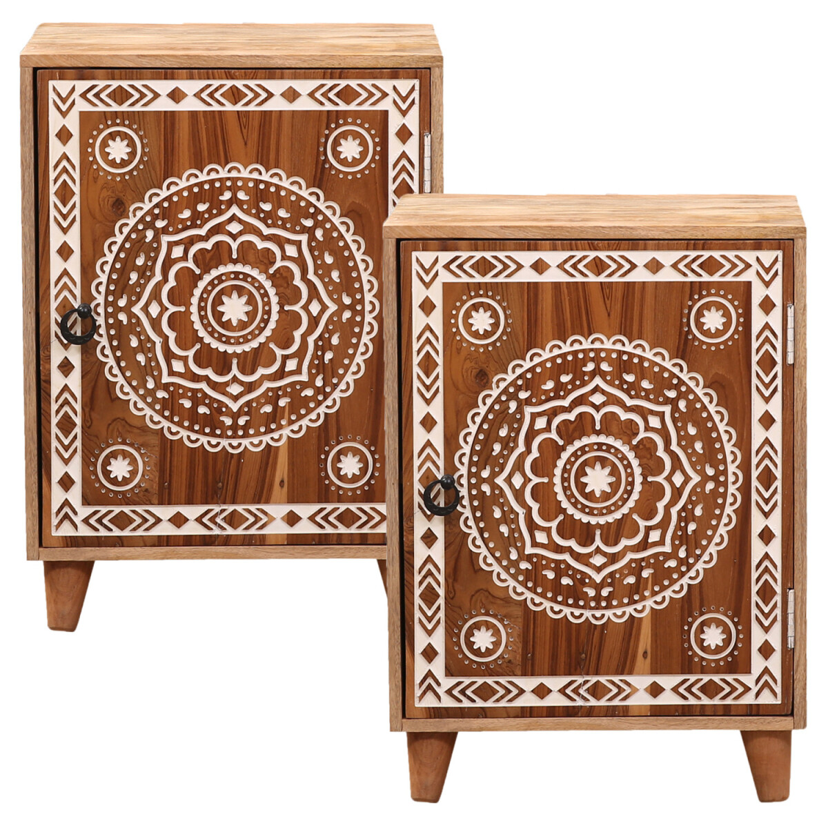 Set da 2 mobili in stile boho: comodino, tavolino, cassettiera, comodino Boumia