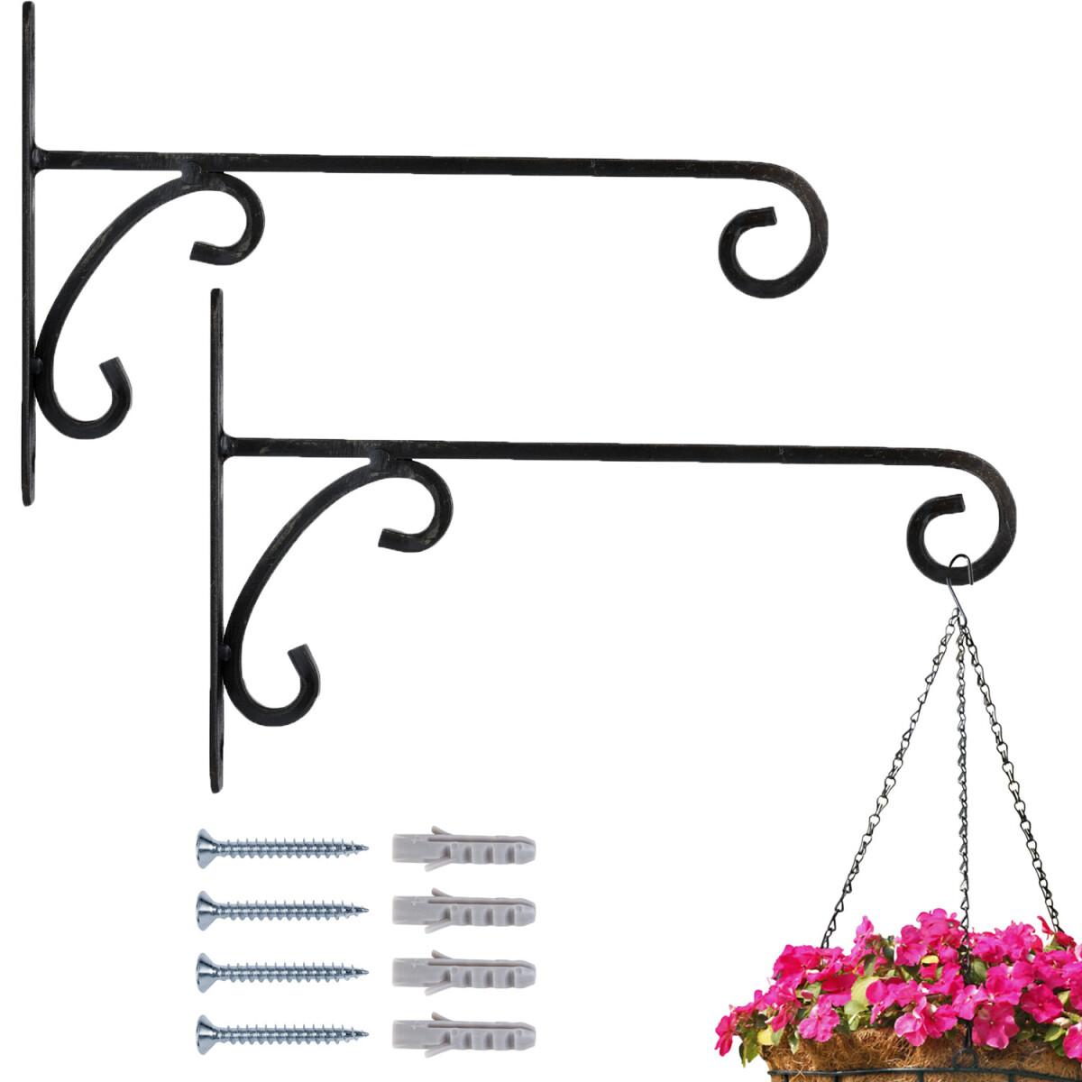 Set da 2 ganci da parete per vasi sospesi, ganci per lanterne Tarmo da 25 cm