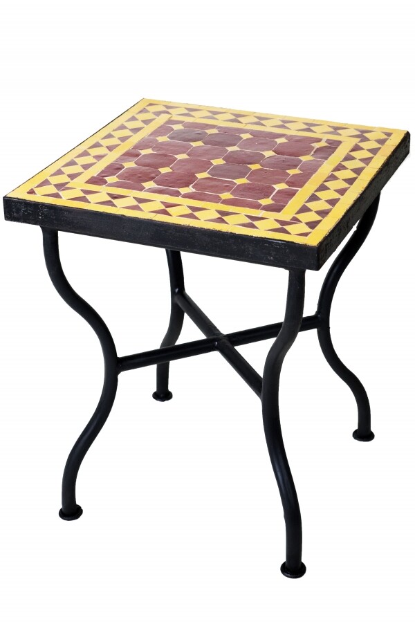 Tavolino a mosaico Marrakech bordeaux e giallo | Tavolino da