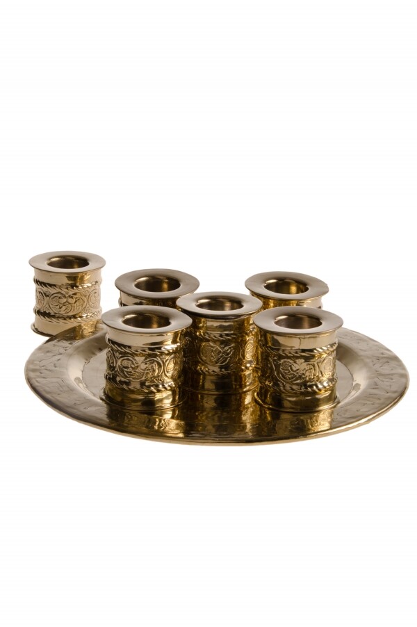 Set da tavolino in stile orientale, vassoio in ottone + 6 ca