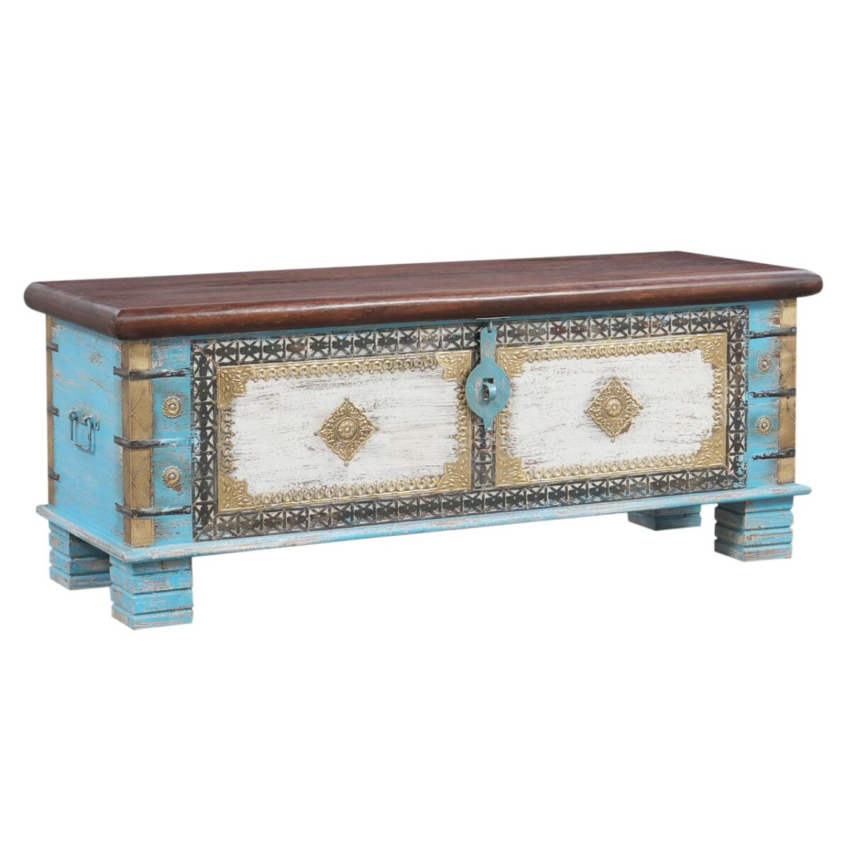 Cassapanca Cemile in legno massello, stile boho vintage, 116